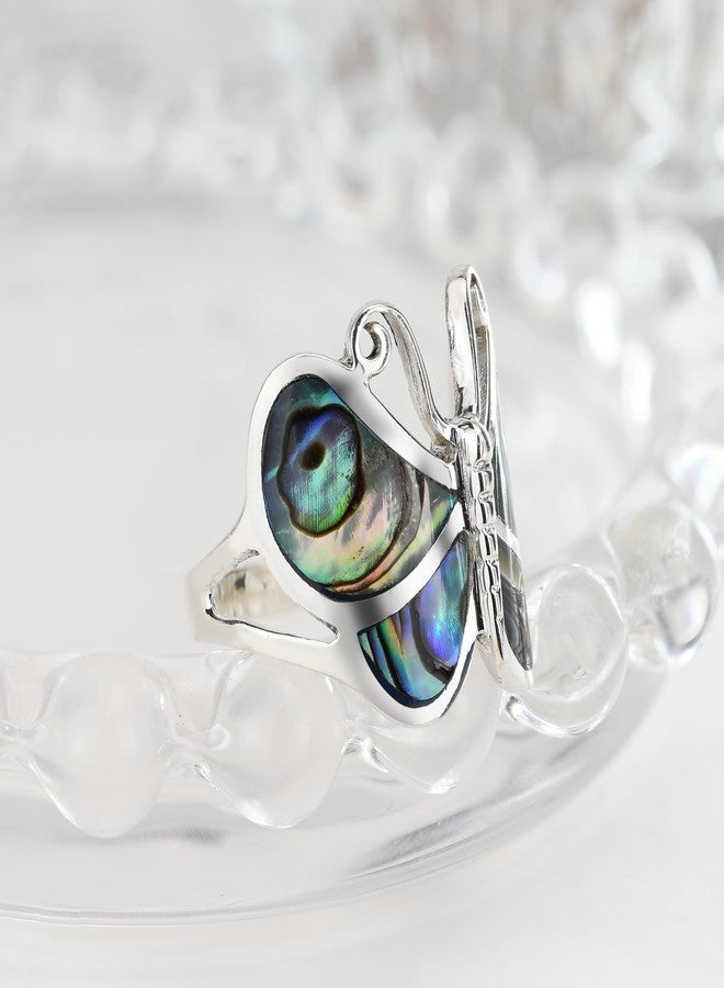 AeraVida Captivating Butterfly Motif Rainbow Abalone Statement .925 Sterling Silver Ring | Cute Wedding Rings For Women | Casual Comfort Fit Silver Rings for Women | Gift for Daughter | Ring Size (8) - Image 3
