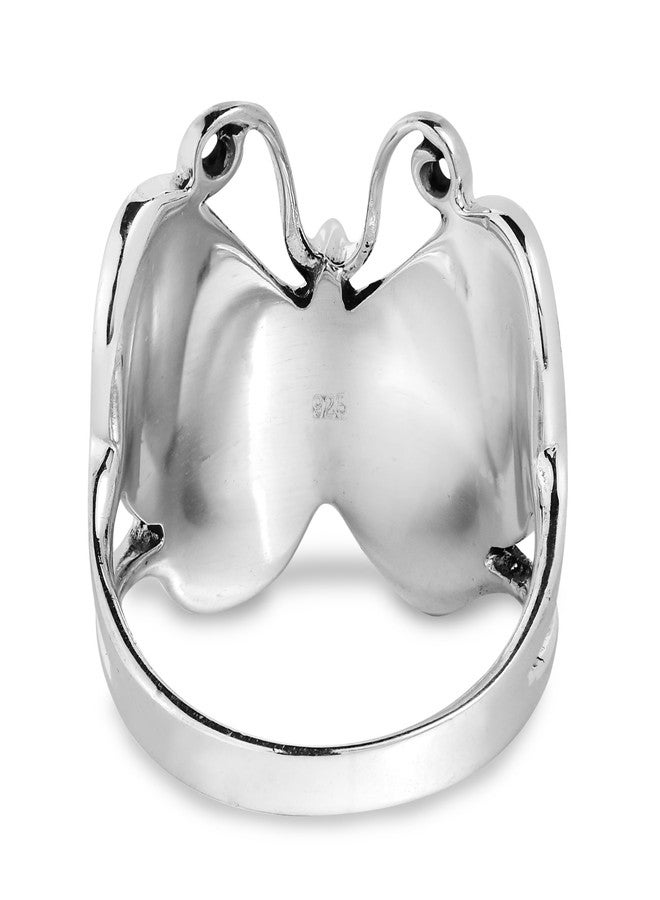 AeraVida Captivating Butterfly Motif Rainbow Abalone Statement .925 Sterling Silver Ring | Cute Wedding Rings For Women | Casual Comfort Fit Silver Rings for Women | Gift for Daughter | Ring Size (8) - Image 4