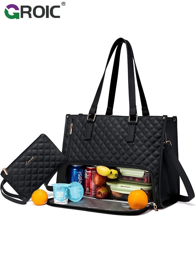 GROIC Lunch Tote Bag for Women,15.6 Inch Laptop Bag with Insulated Lunch Compartment,Laptop Work Bag,Crossbody and Shoulder Bag,Large Handbag with Purse for Business, Work - Image 1