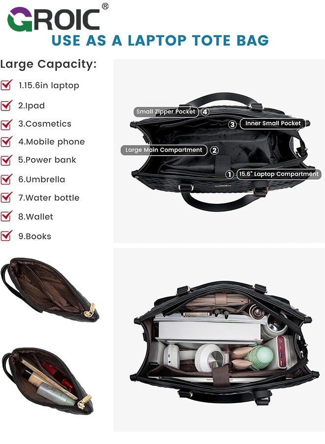 GROIC Lunch Tote Bag for Women,15.6 Inch Laptop Bag with Insulated Lunch Compartment,Laptop Work Bag,Crossbody and Shoulder Bag,Large Handbag with Purse for Business, Work - Image 4