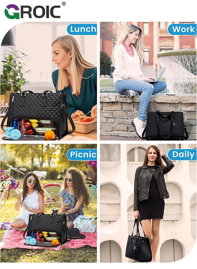 GROIC Lunch Tote Bag for Women,15.6 Inch Laptop Bag with Insulated Lunch Compartment,Laptop Work Bag,Crossbody and Shoulder Bag,Large Handbag with Purse for Business, Work - Image 5