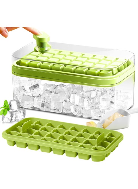 Ice Cube Tray with Lid and Bin, 2 Pack for Freezer, 64 Pcs Ice Cube Mold (Green)