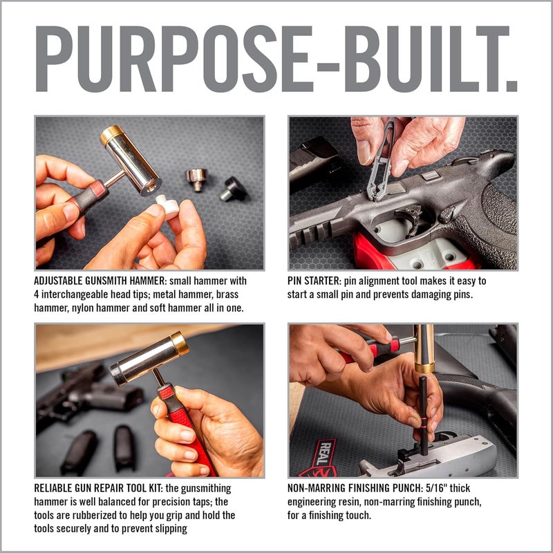 Real Avid Roll Pin Punch Set & Hammer + Non-Slip Magnetic Bench Block | 10 Nickel-Plated Steel Roll Pin Punches, 4 Interchangeable Hammer Heads - Brass, Steel, Ruber, Nylon & Non-Marring Bench Block - Image 5