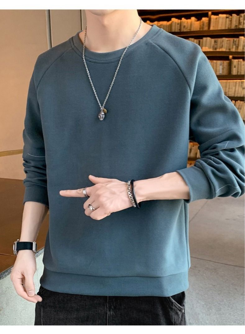 NIBEMINENT Sweater Men's New Youth Trend Casual Velvet Round Neck Long-sleeved T-shirt - Image 2