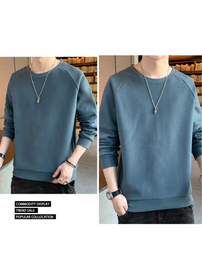 NIBEMINENT Sweater Men's New Youth Trend Casual Velvet Round Neck Long-sleeved T-shirt - Image 3