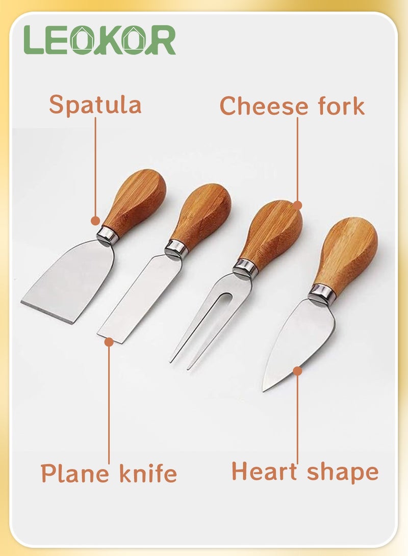 ليوكور طقم لوح جبن من الخيزران، صينية جبن، لوح شرائح لحم، طبق تقديم لحوم مع 4 سكاكين جبن من الفولاذ المقاوم للصدأ - Image 4