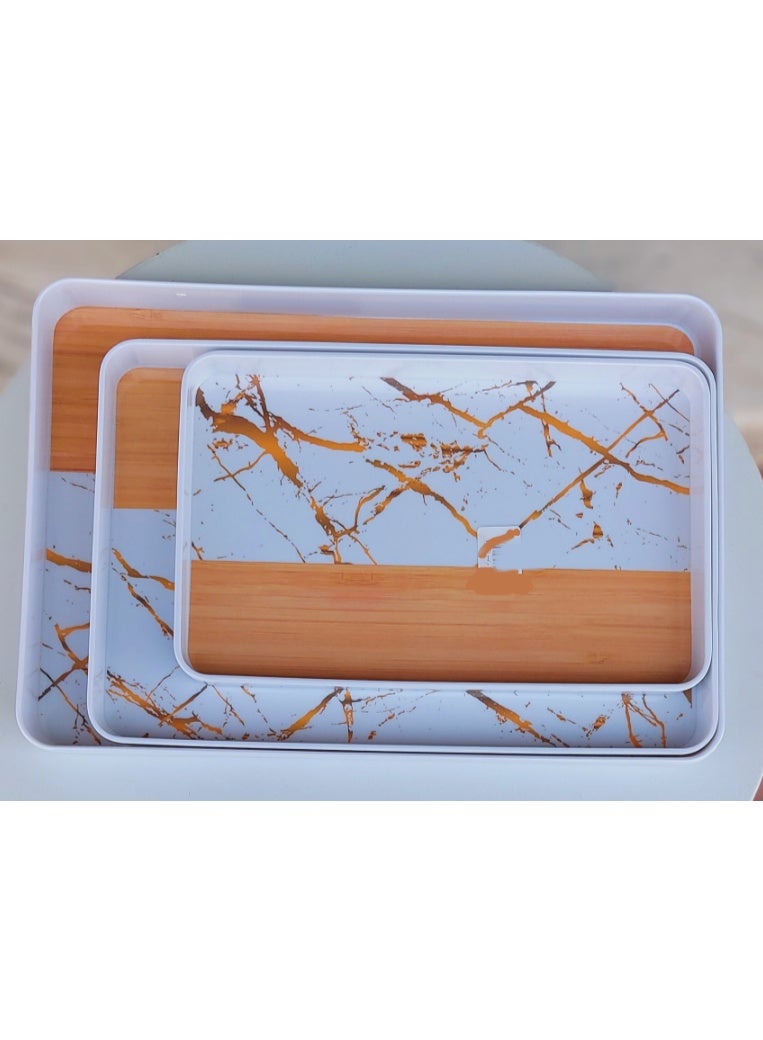 Melamine Serving Tray Set 3 Sizes Small Medium Large Wood Rectangular Wooden - Image 4