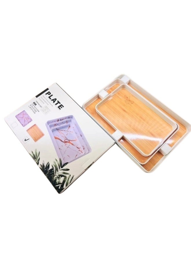 Melamine Serving Tray Set 3 Sizes Small Medium Large Wood Rectangular Wooden - Image 1