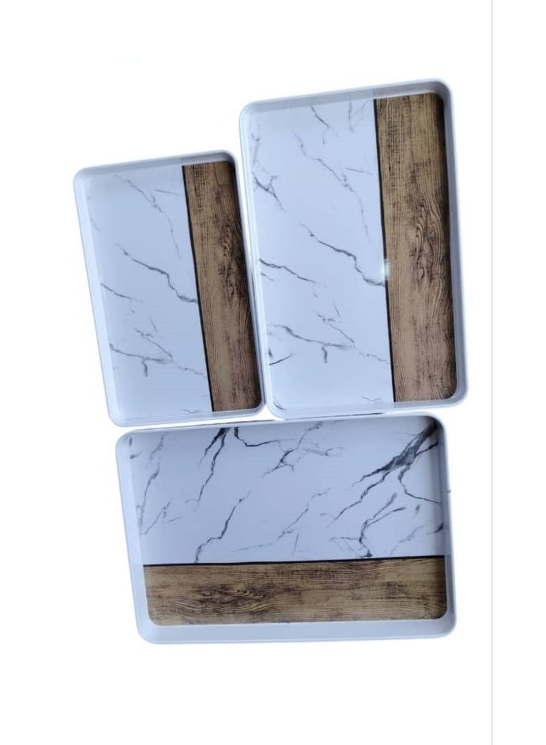 Melamine Serving Tray Set 3 Sizes Small Medium Large Wood Rectangular Wooden - Image 2