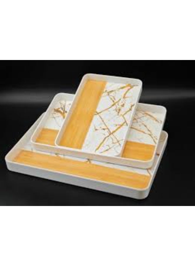 Melamine Serving Tray Set 3 Sizes Small Medium Large Wood Rectangular Wooden - Image 3