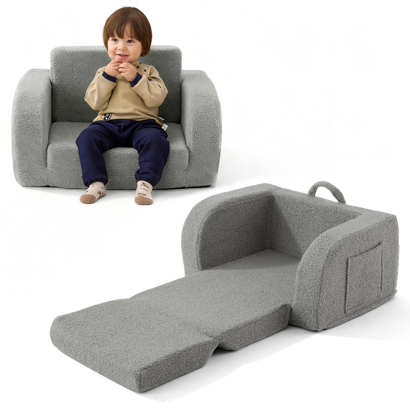 MuaMelop Toddler Couch, 2-in-1 Toddler Chairs Comfy 1-3 Years Old, Toddler Chair for Girls and Boys, Kids Couch Bed Fold Out, Convertible Baby Sofa to Lounge Chair for Playing, Reading, Napping, Grey - Image 1