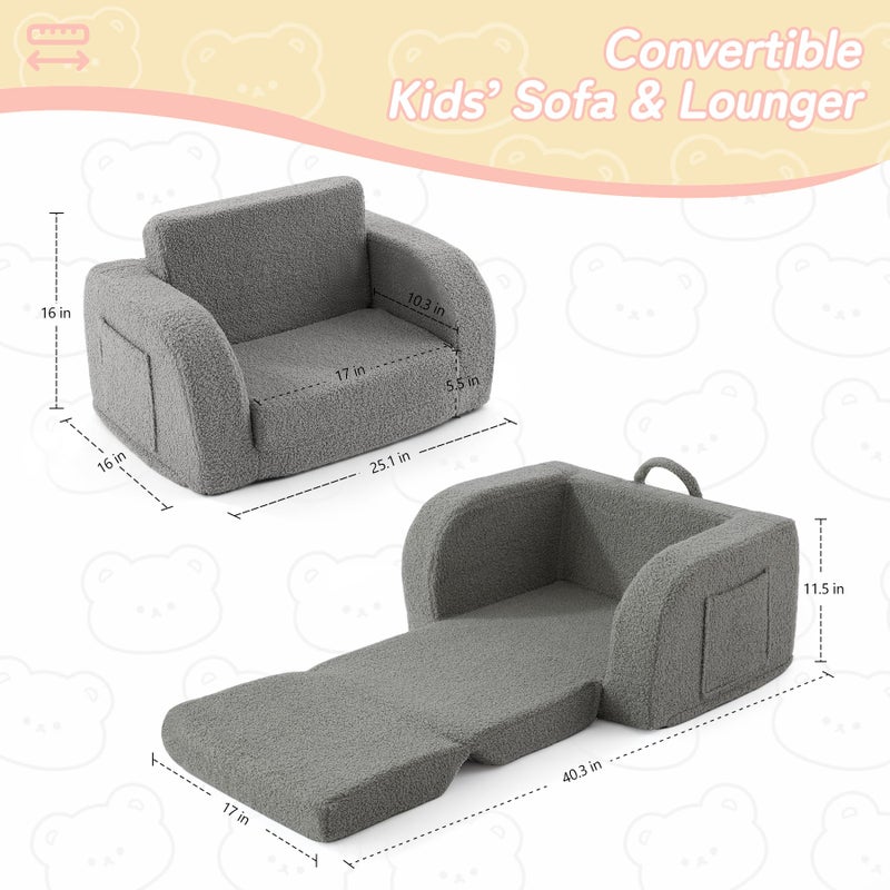 MuaMelop Toddler Couch, 2-in-1 Toddler Chairs Comfy 1-3 Years Old, Toddler Chair for Girls and Boys, Kids Couch Bed Fold Out, Convertible Baby Sofa to Lounge Chair for Playing, Reading, Napping, Grey - Image 3