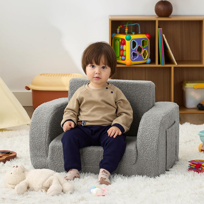 MuaMelop Toddler Couch, 2-in-1 Toddler Chairs Comfy 1-3 Years Old, Toddler Chair for Girls and Boys, Kids Couch Bed Fold Out, Convertible Baby Sofa to Lounge Chair for Playing, Reading, Napping, Grey - Image 2