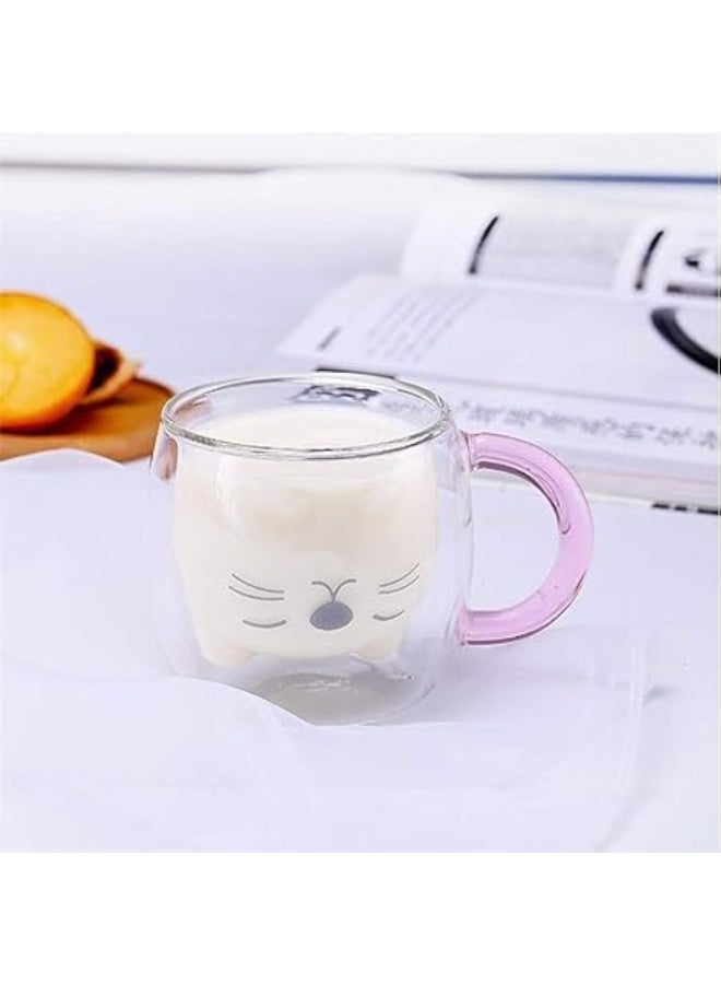 Cazadora Cute Mugs Double Wall Insulated Glass Cup — Adorable Cat Design Pink Transparent Glass | Double-Wall Insulation for Hot & Cold Drinks | 8oz (≈240ml) Capacity • 360° Charming Cat Motif • Cool-to-touch Exterior • Perfect Gift for Cat Lovers, Coffee, Tea, Espresso, Latte & Cappuccino • Durable Tempered Glass • Lightweight & Stylish • Ideal Office, Home, Dorm & Gift Box Present • Easy-Grip Round Shape 8×8×9 cm • Dishwasher-safe (top rack recommended) • Elegant Pink Accent — Practical, Giftable & Instagram-worthy mug for everyday use and special moments in KSA - Image 3