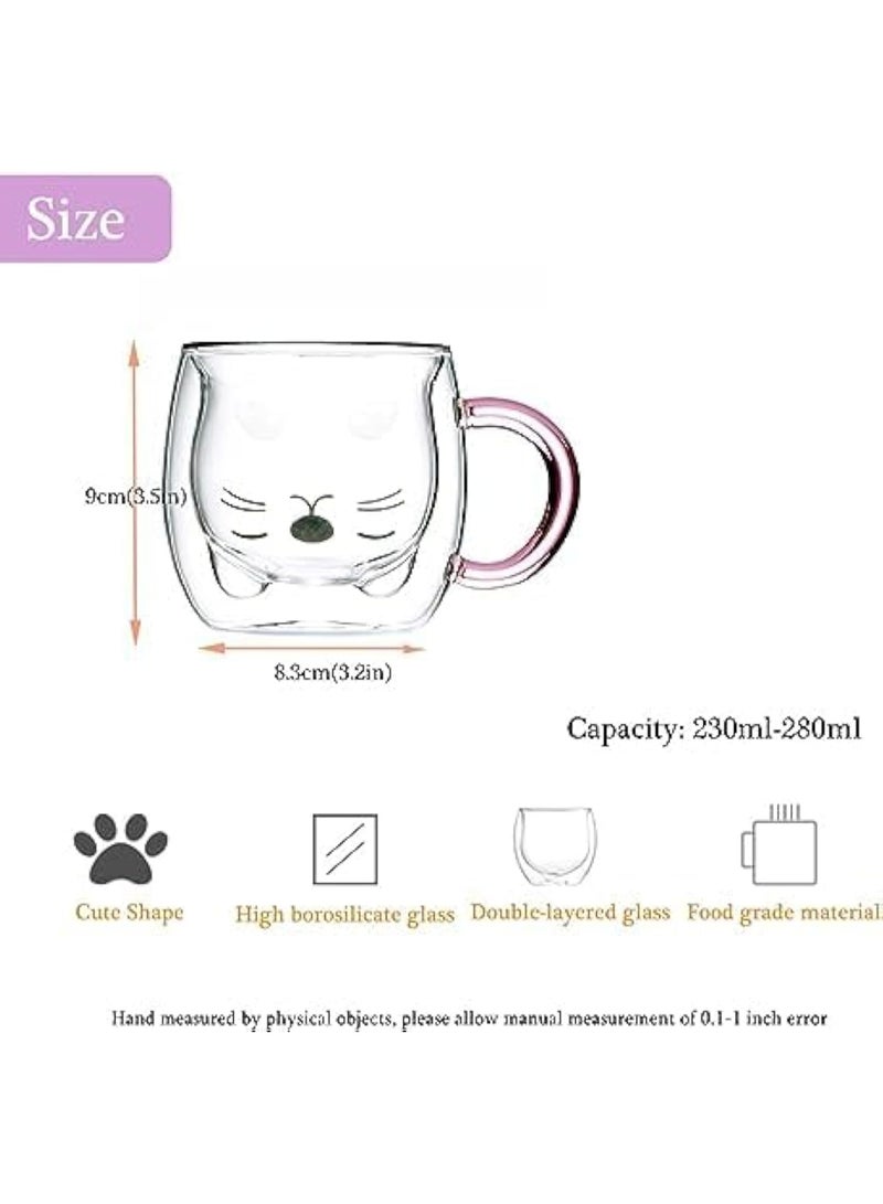 Cazadora Cute Mugs Double Wall Insulated Glass Cup — Adorable Cat Design Pink Transparent Glass | Double-Wall Insulation for Hot & Cold Drinks | 8oz (≈240ml) Capacity • 360° Charming Cat Motif • Cool-to-touch Exterior • Perfect Gift for Cat Lovers, Coffee, Tea, Espresso, Latte & Cappuccino • Durable Tempered Glass • Lightweight & Stylish • Ideal Office, Home, Dorm & Gift Box Present • Easy-Grip Round Shape 8×8×9 cm • Dishwasher-safe (top rack recommended) • Elegant Pink Accent — Practical, Giftable & Instagram-worthy mug for everyday use and special moments in KSA - Image 2