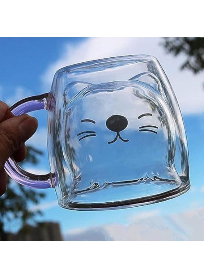 Cazadora Cute Mugs Double Wall Insulated Glass Cup — Adorable Cat Design Pink Transparent Glass | Double-Wall Insulation for Hot & Cold Drinks | 8oz (≈240ml) Capacity • 360° Charming Cat Motif • Cool-to-touch Exterior • Perfect Gift for Cat Lovers, Coffee, Tea, Espresso, Latte & Cappuccino • Durable Tempered Glass • Lightweight & Stylish • Ideal Office, Home, Dorm & Gift Box Present • Easy-Grip Round Shape 8×8×9 cm • Dishwasher-safe (top rack recommended) • Elegant Pink Accent — Practical, Giftable & Instagram-worthy mug for everyday use and special moments in KSA - Image 5