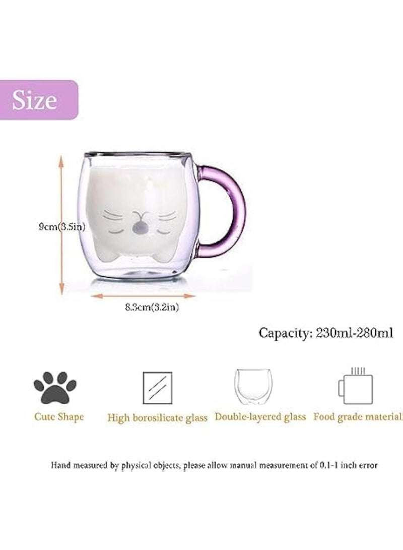 Cazadora Cute Mugs Double Wall Insulated Glass Cup — Adorable Cat Design Pink Transparent Glass | Double-Wall Insulation for Hot & Cold Drinks | 8oz (≈240ml) Capacity • 360° Charming Cat Motif • Cool-to-touch Exterior • Perfect Gift for Cat Lovers, Coffee, Tea, Espresso, Latte & Cappuccino • Durable Tempered Glass • Lightweight & Stylish • Ideal Office, Home, Dorm & Gift Box Present • Easy-Grip Round Shape 8×8×9 cm • Dishwasher-safe (top rack recommended) • Elegant Pink Accent — Practical, Giftable & Instagram-worthy mug for everyday use and special moments in KSA - Image 4