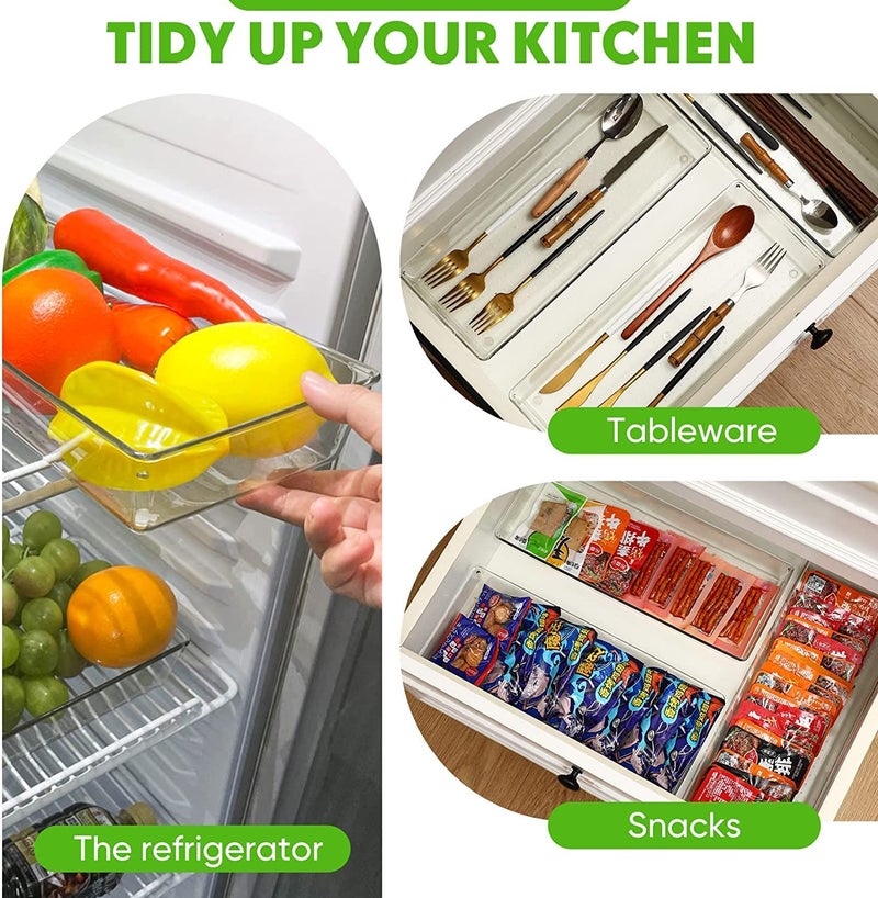 Snazzy 3 Pack Clear Plastic Drawer Organizer Tray Cutlery Utensil Makeups Drawer Organizers 15" X 6" - Image 5