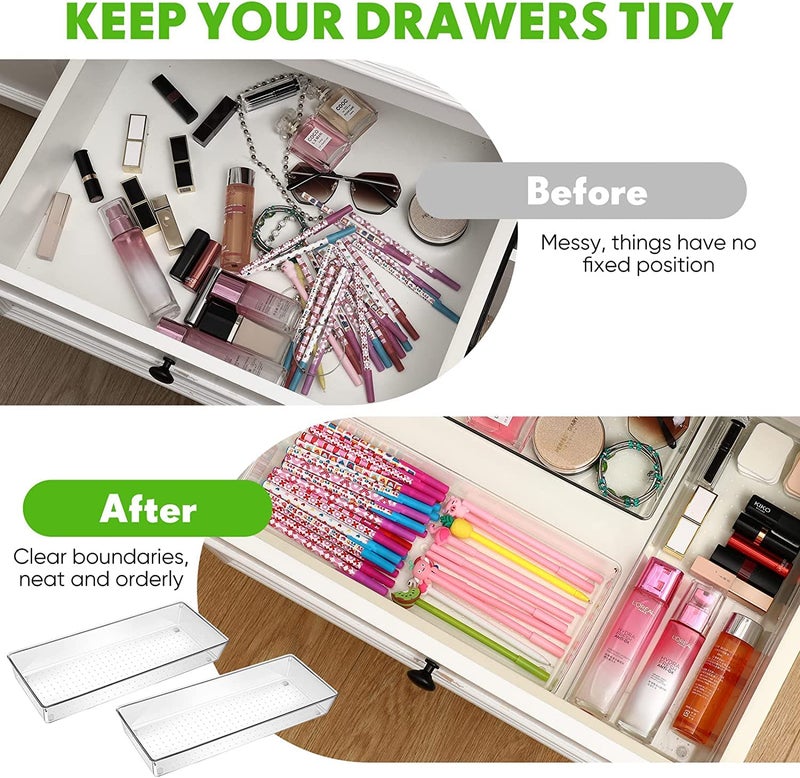 Snazzy 3 Pack Clear Plastic Drawer Organizer Tray Cutlery Utensil Makeups Drawer Organizers 15" X 6" - Image 4