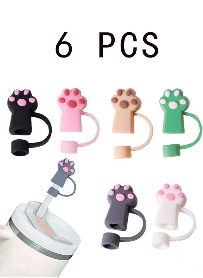 Generic - Straw Covers Cap Toppers, 6 Pcs Straw Cover for Stanley Cup, Silicone Straw Covers Cap Reusable Drinking Straw Topper Compatible, for Stanley Cups Accessories (0.4in, Cat Paw) - Image 1