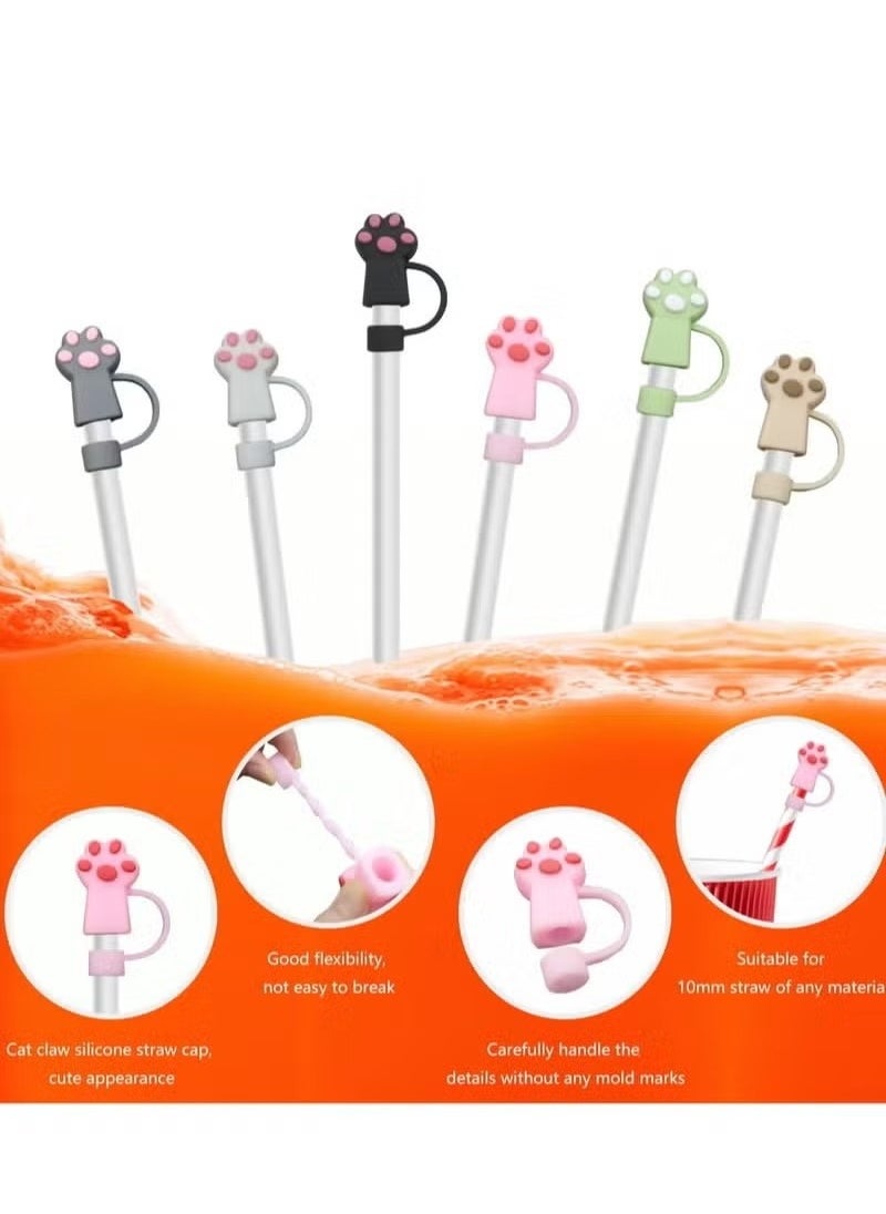 Generic - Straw Covers Cap Toppers, 6 Pcs Straw Cover for Stanley Cup, Silicone Straw Covers Cap Reusable Drinking Straw Topper Compatible, for Stanley Cups Accessories (0.4in, Cat Paw) - Image 1