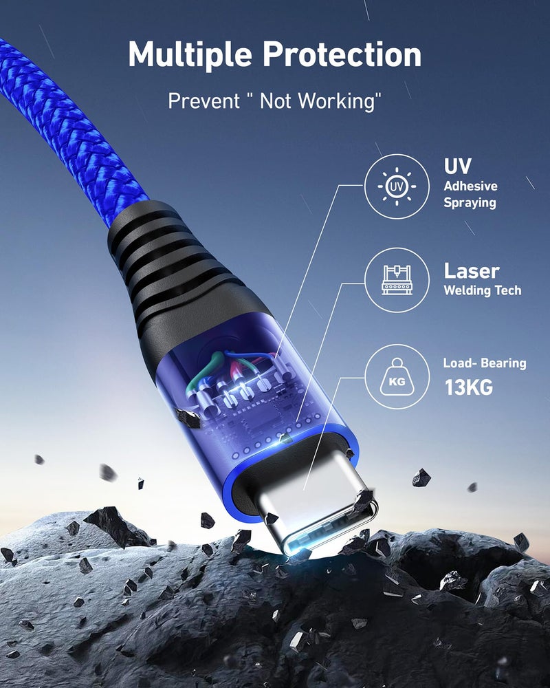 ohbox USB A to USB C Cables 60W Fast Charging [2 Pack 6FT], USB to USB C Cable for CarPlay, USB Type C iPhone Charger Durable Braided USBC Cord for iPhone 17/16/15/Pro Max, Samsung Galaxy S23 and More-Blue - Image 4