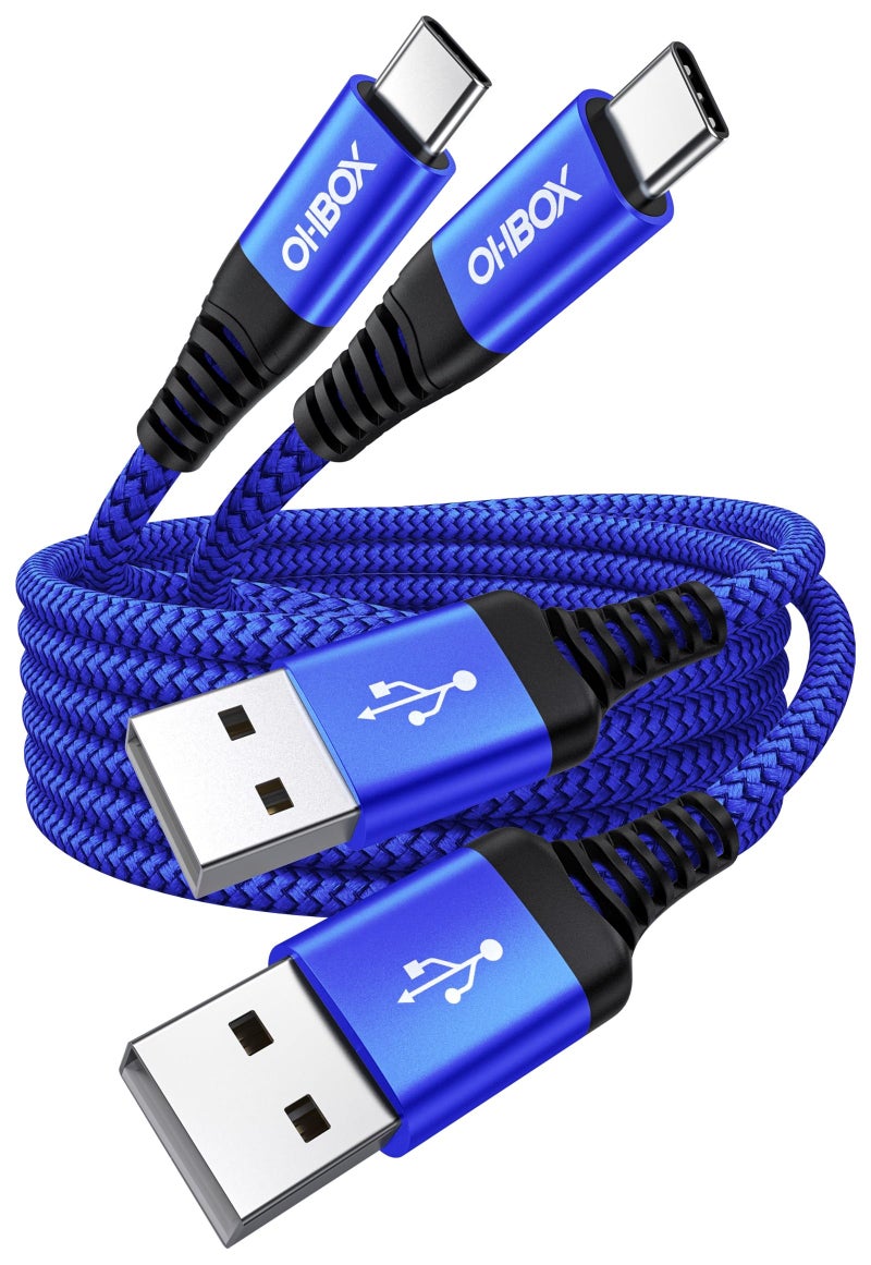 ohbox USB A to USB C Cables 60W Fast Charging [2 Pack 6FT], USB to USB C Cable for CarPlay, USB Type C iPhone Charger Durable Braided USBC Cord for iPhone 17/16/15/Pro Max, Samsung Galaxy S23 and More-Blue - Image 1