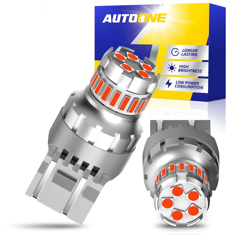 AUTOONE 7440 7443 LED Strobe Brake Light Bulb Red 2800LM Flashing Strobe Blinking LED Tail Light Bulbs for T20 W21W 7441 7444 7443R 300 Brighter Canbus Ready Plug and Play Stop Bulbs Pack of 2