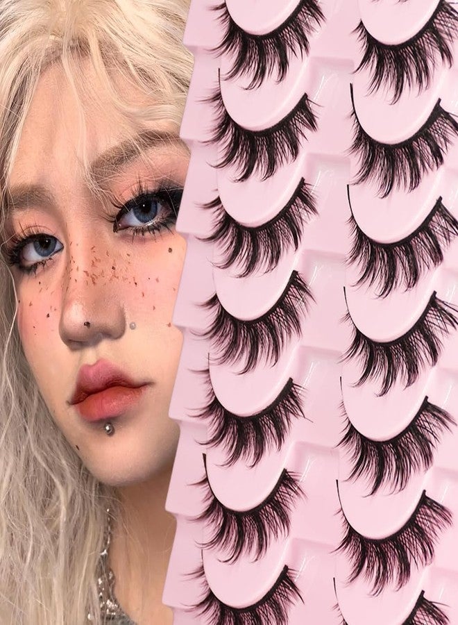 AUGENLI 12mm Manga Natural Look False Eyelashes, Reusable Strip lashes, Including 10 Pairs Of Eye Lashes, Easy to Apply Doll Makeup (01) - Image 1