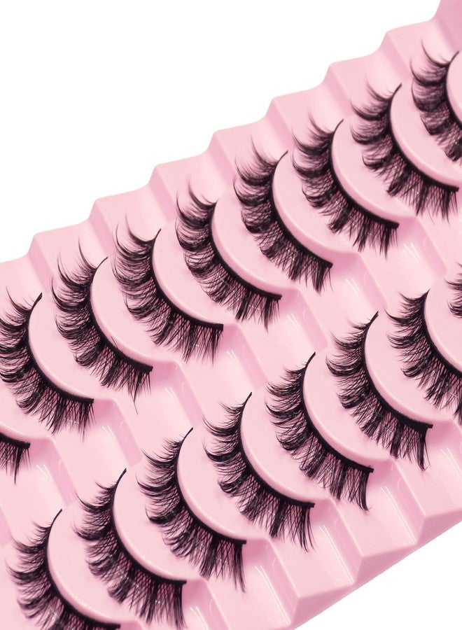 AUGENLI 12mm Manga Natural Look False Eyelashes, Reusable Strip lashes, Including 10 Pairs Of Eye Lashes, Easy to Apply Doll Makeup (01) - Image 2