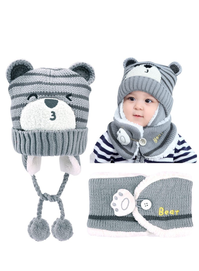 Y&D Baby Caps Winter, 46-50cm Hats Newborn with Scarf Warm & Soft Beanie Toddler Hats, Boys Girl Winter Hat Knitted for Autumn Unisex 6-24 Months  - Image 1