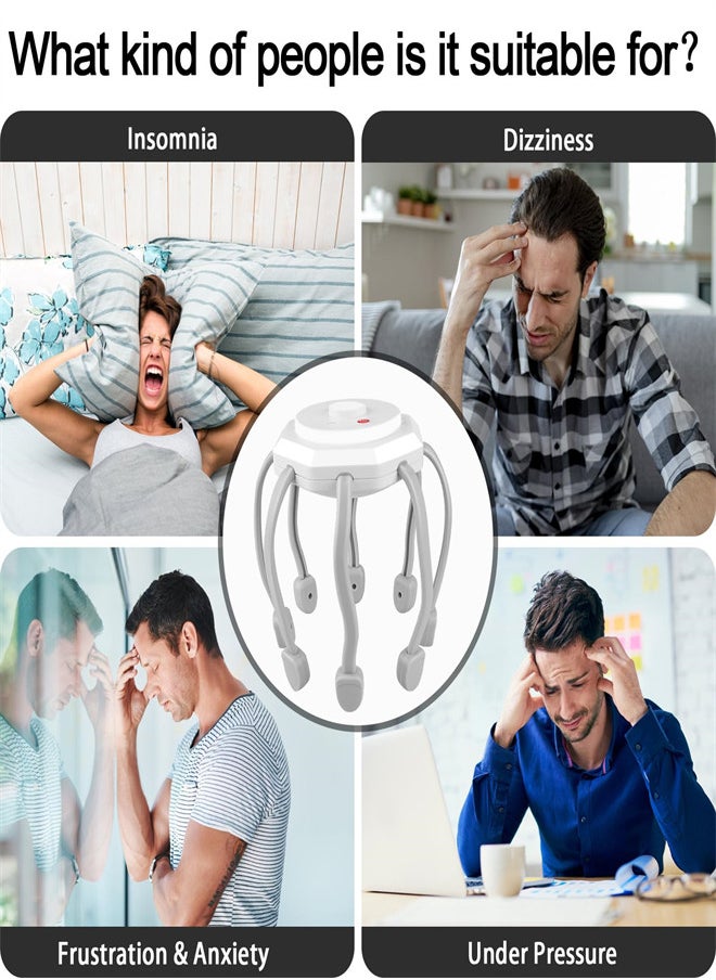 KASTWAVE - جهاز تدليك فروة الرأس مع 8 جهات اتصال اهتزازية، جهاز تدليك رأس محمول قابل لإعادة الشحن لتخفيف الألم والقلق، والاسترخاء والتوتر، والنوم العميق، والاسترخاء متعدد الأبعاد - Image 1
