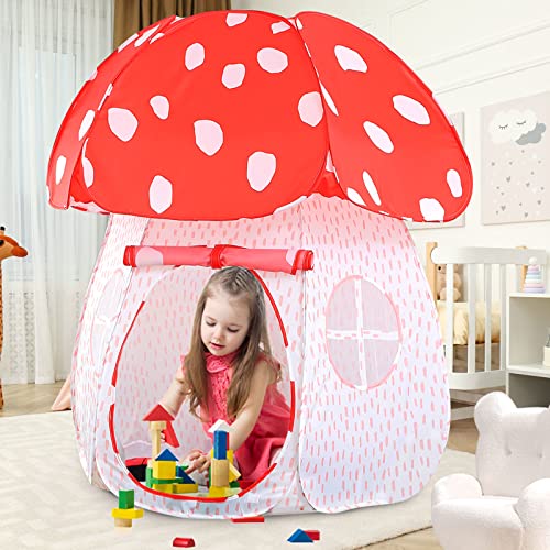 CRAWLBO Play Tent for Kids Pop Up Tent Indoor Outdoor Boys and Girls Playhouse with Exquisite Design for Imaginative Mushroom Tent by CRAWLBO PatentedREDLarge - Image 1