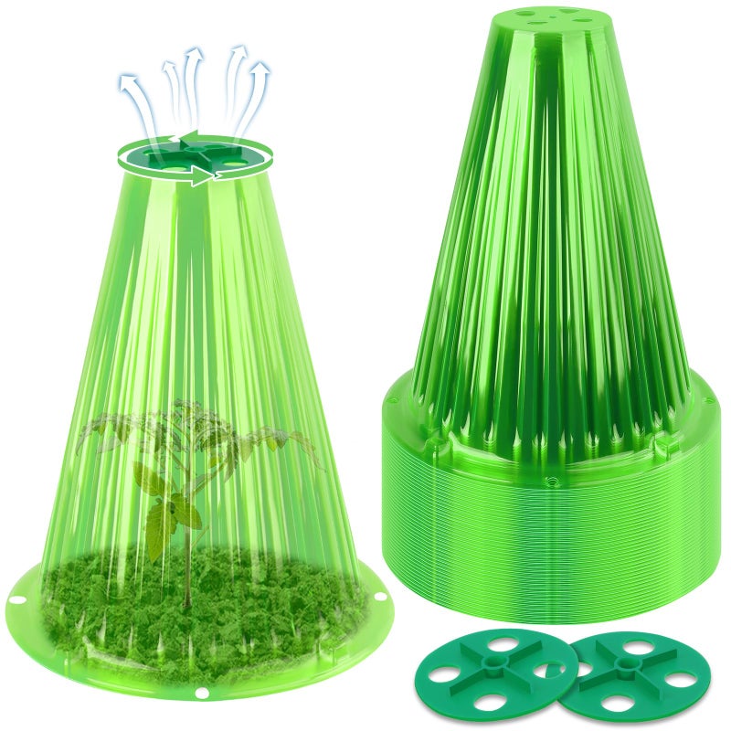 UQM 50 Pack Garden Cloches for Plants, Reusable Bell Plant Protector with Rotary Vent Cover, Garden Protection from Animals Snails Birds Chickens Insect, 9.18" H X 7.56" D (Green) - Image 1