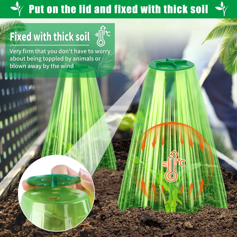 UQM 50 Pack Garden Cloches for Plants, Reusable Bell Plant Protector with Rotary Vent Cover, Garden Protection from Animals Snails Birds Chickens Insect, 9.18" H X 7.56" D (Green) - Image 5