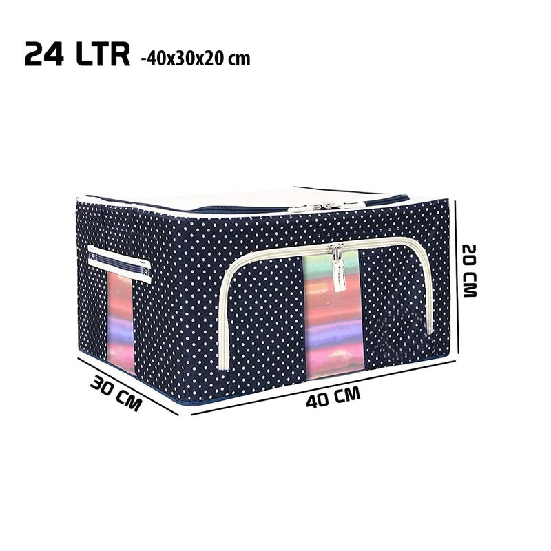 Gokich Gokich Fabric Foldable Box Steel Frame Collapsible Wardrobe Storage Organizer Bag for Blanket Quilt Clothes Kids Dress Garment Shirt Saree 24 LTR Multicolored 24 LTR 4  - Image 5