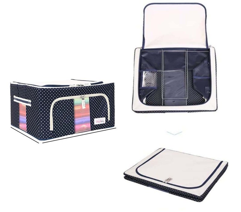 Gokich Gokich Fabric Foldable Box Steel Frame Collapsible Wardrobe Storage Organizer Bag for Blanket Quilt Clothes Kids Dress Garment Shirt Saree 24 LTR Multicolored 24 LTR 4  - Image 3