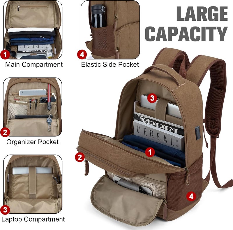 Tzowla Canvas Laptop College Backpack for Men and Women,Travel Work Rucksack with USB/Type-C Port Fit 15.6 inch Notebook - Image 2
