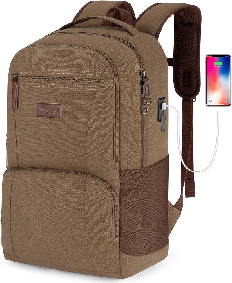 Tzowla Canvas Laptop College Backpack for Men and Women,Travel Work Rucksack with USB/Type-C Port Fit 15.6 inch Notebook - Image 1