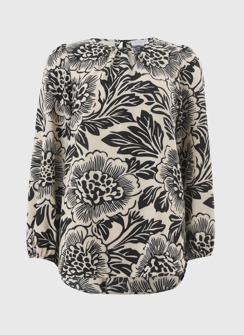 Matalan Black Floral Scoop Hem Blouse