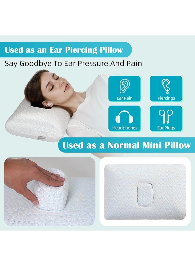 USlixury Ear Piercing Pillow with Foam Plug Ear Pillow with Off Center and 47X32 Hole Soft CertiPURUS Memory Foam Cooling Piercing Pilow for Side Sleepers Traveling 16X11X4 - Image 2