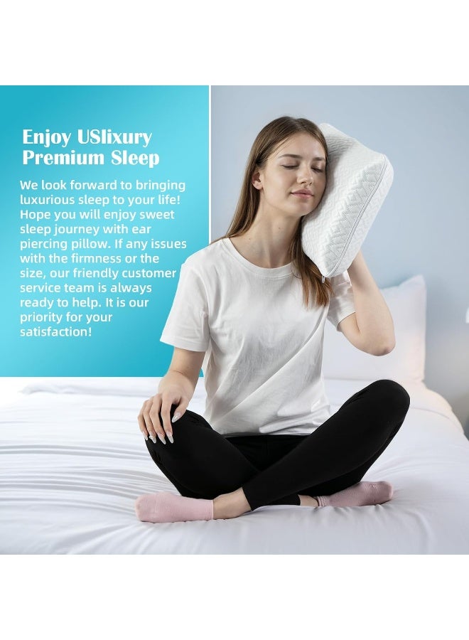 USlixury Ear Piercing Pillow with Foam Plug Ear Pillow with Off Center and 47X32 Hole Soft CertiPURUS Memory Foam Cooling Piercing Pilow for Side Sleepers Traveling 16X11X4 - Image 4