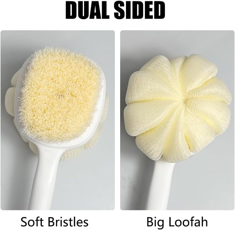 OHOO Shower Body Brush Soft Bristles and Loofah Long Handle Back Scrubber Bath Mesh Sponge Skin Exfoliating Men and Women Grey - Image 4