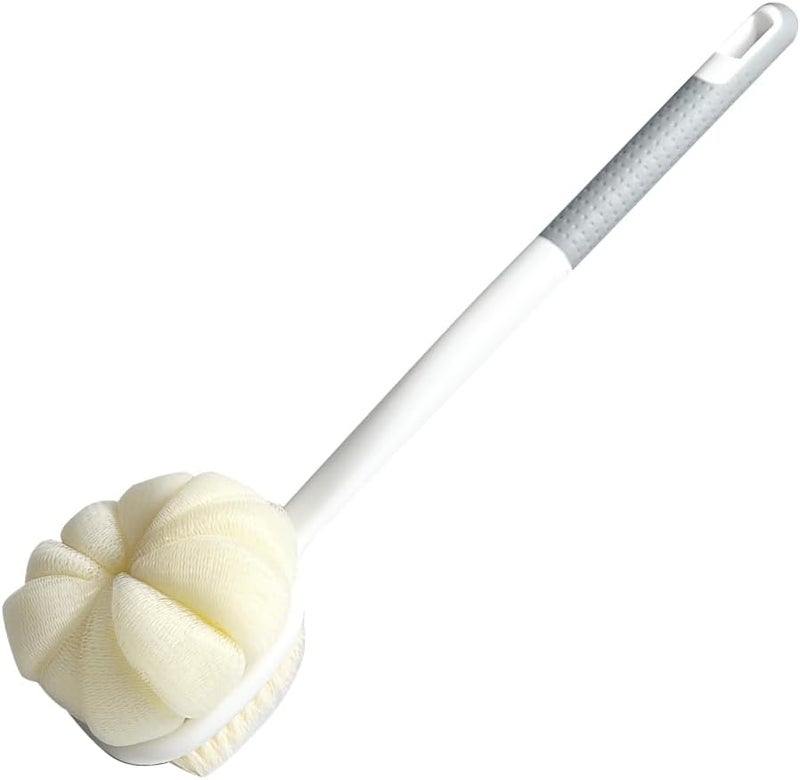 OHOO Shower Body Brush Soft Bristles and Loofah Long Handle Back Scrubber Bath Mesh Sponge Skin Exfoliating Men and Women Grey - Image 1