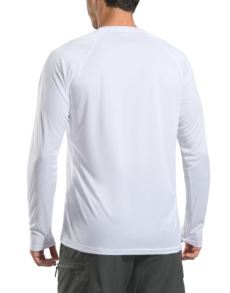 Pudolla Mens Sun Protection Shirts UV SPF T-Shirts UPF 50+ Long Sleeve Rash Guard Fishing Beach Quick Dry(White L) - Image 2