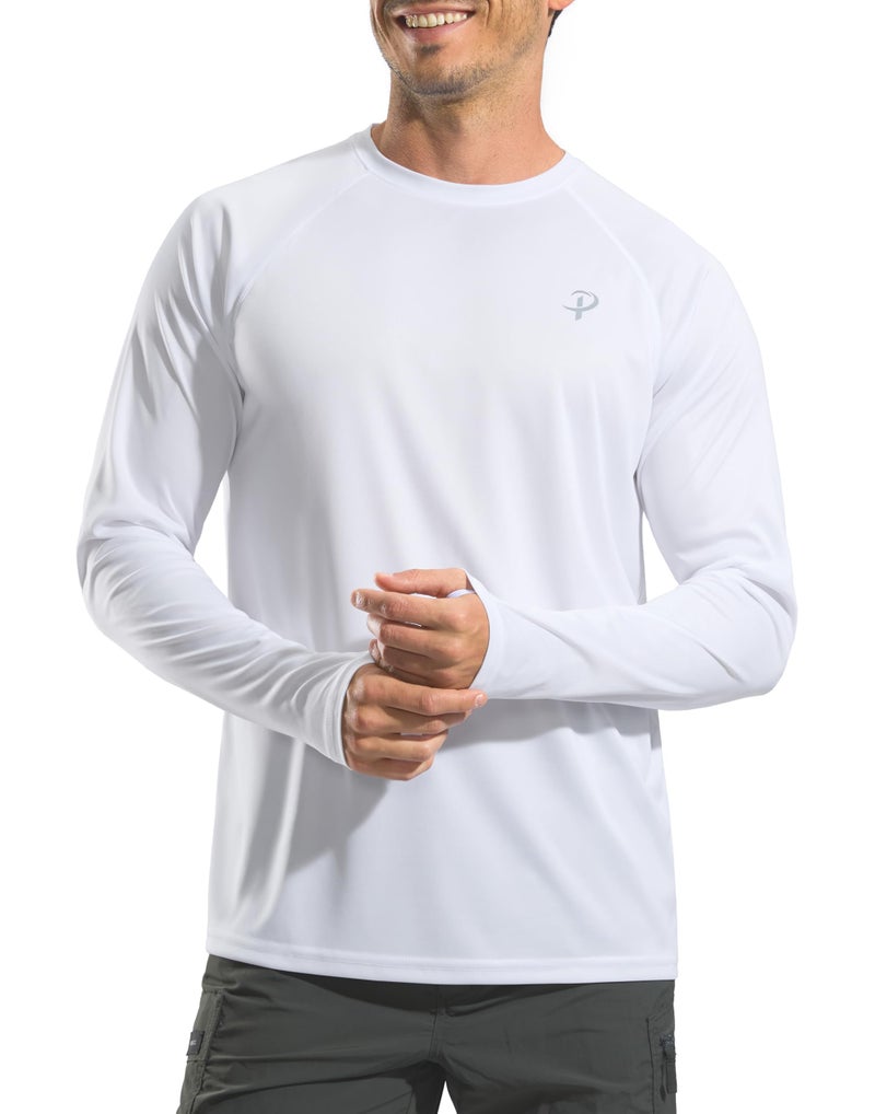 Pudolla Mens Sun Protection Shirts UV SPF T-Shirts UPF 50+ Long Sleeve Rash Guard Fishing Beach Quick Dry(White L) - Image 1