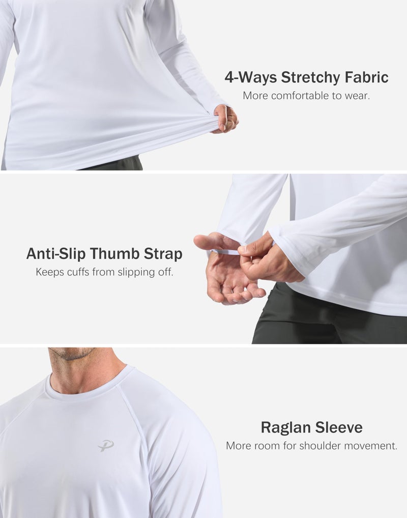Pudolla Mens Sun Protection Shirts UV SPF T-Shirts UPF 50+ Long Sleeve Rash Guard Fishing Beach Quick Dry(White L) - Image 5