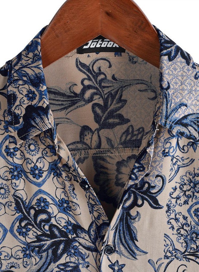 JOTOOK Mens Hawaiian Shirt Short Sleeve Button Down Tropical Shirts Casual Floral Summer Beach Shirt, Beige Blue, 3XL - Image 2