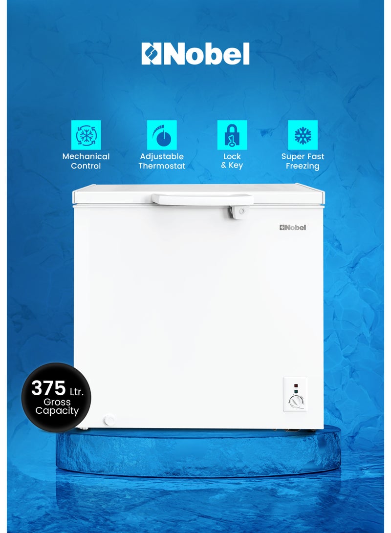 Nobel 375L Gross / 254L Net Chest Freezer, Single Door, Adjustable Thermostat, R600a Refrigerant, Energy Efficient, CFC Free – NCF375 (1 Year Warranty) 375 L 180 W NCF375 white - Image 1