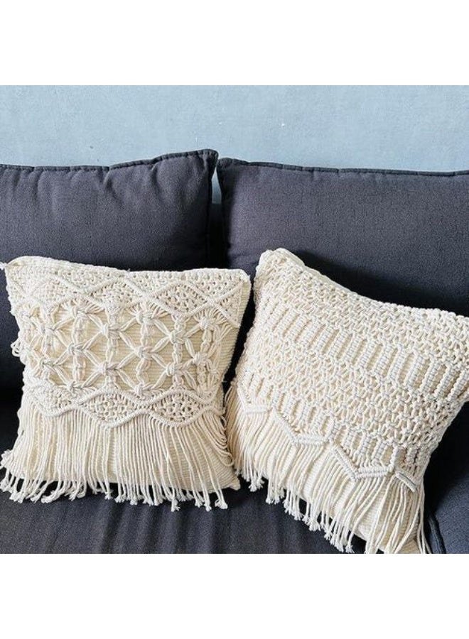 HMK CRAFTS أغطية وسائد مزخرفة، غطاء لوحوس مكروشيه ومريح بأسلوب بوهيمي مربع الشكل مع شرابات، - Image 1